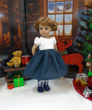 Bavarian Blue Spruce - dirndl ensemble with tights & boots for Little Darling Doll or 33cm BJD