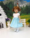 Bavarian Bluebird - dirndl ensemble with tights & boots for Little Darling Doll or 33cm BJD