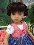 Bavarian Meadow - dirndl ensemble with tights & boots for Little Darling Doll or 33cm BJD