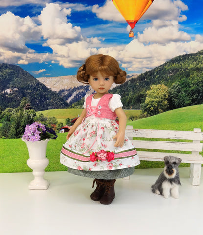 Bavarian Rose - dirndl ensemble with tights & boots for Little Darling Doll or 33cm BJD