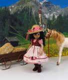 Bavarian Summer - dirndl ensemble with hat, tights & boots for Little Darling Doll or 33cm BJD