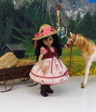 Bavarian Summer - dirndl ensemble with hat, tights & boots for Little Darling Doll or 33cm BJD