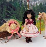 Bavarian Summer - dirndl ensemble with hat, tights & boots for Little Darling Doll or 33cm BJD