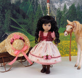 Bavarian Summer - dirndl ensemble with hat, tights & boots for Little Darling Doll or 33cm BJD