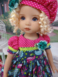 Beautiful Peacock - dress, beret, tights & shoes for Little Darling Doll or other 33cm BJD