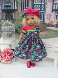 Beautiful Peacock - dress, beret, tights & shoes for Little Darling Doll or other 33cm BJD