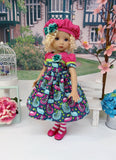 Beautiful Peacock - dress, beret, tights & shoes for Little Darling Doll or other 33cm BJD