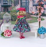 Beautiful Peacock - dress, beret, tights & shoes for Little Darling Doll or other 33cm BJD