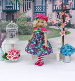 Beautiful Peacock - dress, beret, tights & shoes for Little Darling Doll or other 33cm BJD