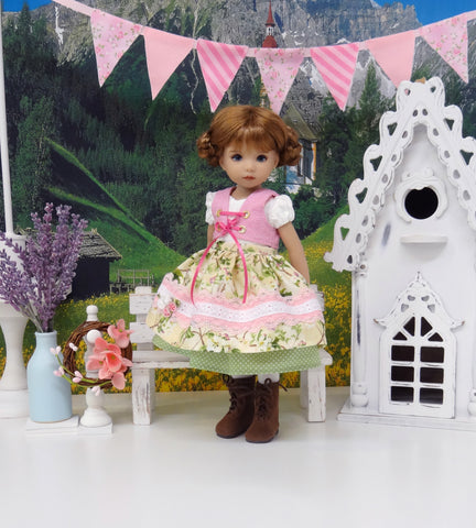 Beauty of Innsbruck - dirndl ensemble with tights & boots for Little Darling Doll or 33cm BJD