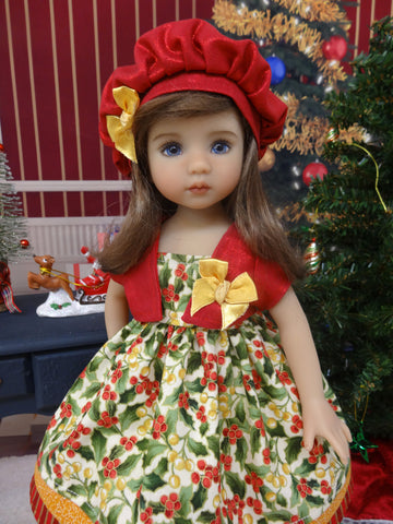 Berry Christmas - jacket, hat, dress, tights & shoes for Little Darling Doll or 33cm BJD