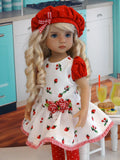 Berry Delicious - dress, beret, tights & shoes for Little Darling Doll