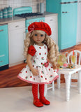 Berry Delicious - dress, beret, tights & shoes for Little Darling Doll