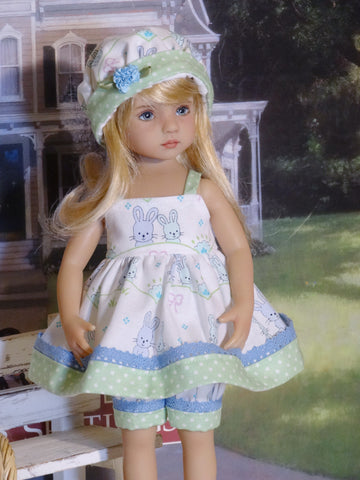 Bitty Bunny - babydoll top, bloomers, hat & sandals for Little Darling Doll