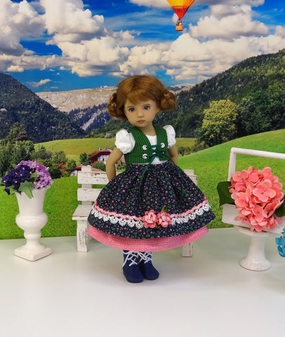 Black Forest Floral - dirndl ensemble with tights & boots for Little Darling Doll or 33cm BJD
