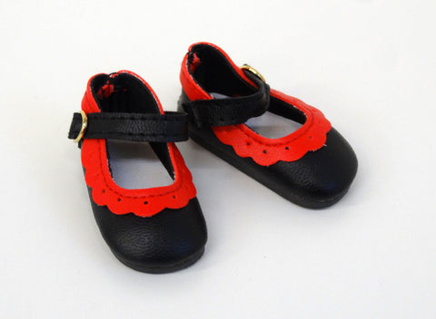 Eyelet Mary Jane Shoes - Black & Red