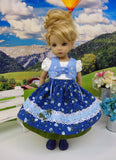 Blue Danube - dirndl ensemble with tights & boots for Little Darling Doll or 33cm BJD