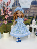 Blue Petals - dress, hat, tights & shoes for Little Darling Doll or 33cm BJD