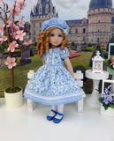 Blue Petals - dress, hat, tights & shoes for Little Darling Doll or 33cm BJD