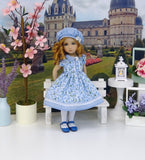 Blue Petals - dress, hat, tights & shoes for Little Darling Doll or 33cm BJD