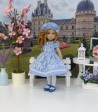 Blue Petals - dress, hat, tights & shoes for Little Darling Doll or 33cm BJD