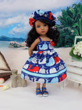 Blue Whale - dress, beret & sandals for Little Darling Doll or 33cm BJD