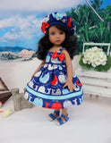 Blue Whale - dress, beret & sandals for Little Darling Doll or 33cm BJD