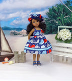 Blue Whale - dress, beret & sandals for Little Darling Doll or 33cm BJD