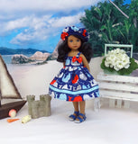 Blue Whale - dress, beret & sandals for Little Darling Doll or 33cm BJD