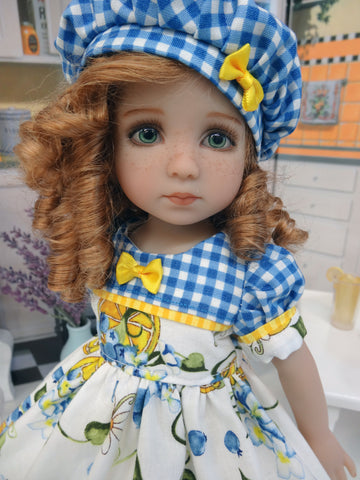 Blueberry Lemonade - dress, beret, tights & shoes for Little Darling Doll or 33cm BJD