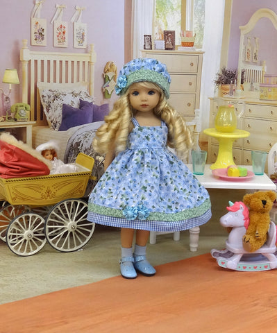 Bonny Blue - dress, hat, socks & shoes for Little Darling Doll or 33cm BJD