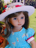 Bright Rosebud - dress, hat, tights & shoes for Little Darling Doll