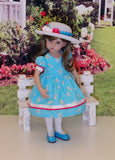 Bright Rosebud - dress, hat, tights & shoes for Little Darling Doll