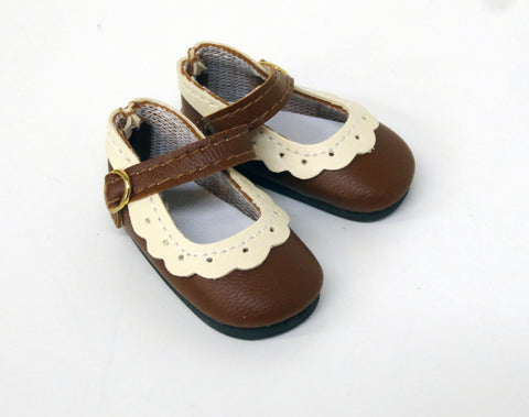 Eyelet Mary Jane Shoes - Brown & Cream
