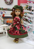 Burgundy Poinsettias - dress, hat, tights & shoes for Little Darling Doll or 33cm BJD