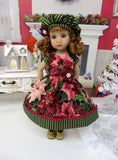 Burgundy Poinsettias - dress, hat, tights & shoes for Little Darling Doll or 33cm BJD