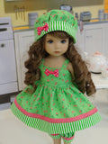 Candied Cherries - babydoll top, bloomers, hat & sandals for Little Darling Doll