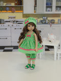 Candied Cherries - babydoll top, bloomers, hat & sandals for Little Darling Doll