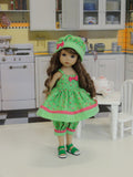 Candied Cherries - babydoll top, bloomers, hat & sandals for Little Darling Doll