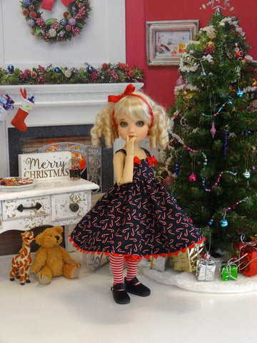 Candy Cane Cutie - dress, tights & shoes for Little Darling Doll or 33cm BJD