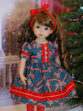 Candy Cane Lane - dress, tights & shoes for Little Darling Doll or 33cm BJD