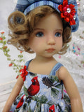 Cardinals in Blue - dress, hat, tights & shoes for Little Darling Doll or 33cm BJD
