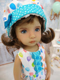 Let's Celebrate - Aqua - romper, hat, socks & shoes for Little Darling Doll or other 33cm BJD