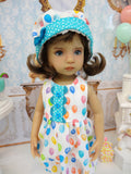 Let's Celebrate - Aqua - romper, hat, socks & shoes for Little Darling Doll or other 33cm BJD