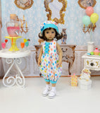 Let's Celebrate - Aqua - romper, hat, socks & shoes for Little Darling Doll or other 33cm BJD