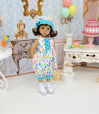 Let's Celebrate - Aqua - romper, hat, socks & shoes for Little Darling Doll or other 33cm BJD