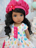 Let's Celebrate - Fuchsia - dress, hat, tights & shoes for Little Darling Doll or 33cm BJD