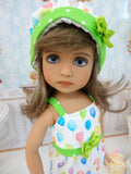 Let's Celebrate - Lime Green - romper, hat & shoes for Little Darling Doll or 33cm BJD