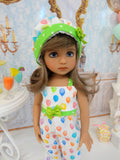Let's Celebrate - Lime Green - romper, hat & shoes for Little Darling Doll or 33cm BJD