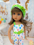 Let's Celebrate - Lime Green - romper, hat & shoes for Little Darling Doll or 33cm BJD